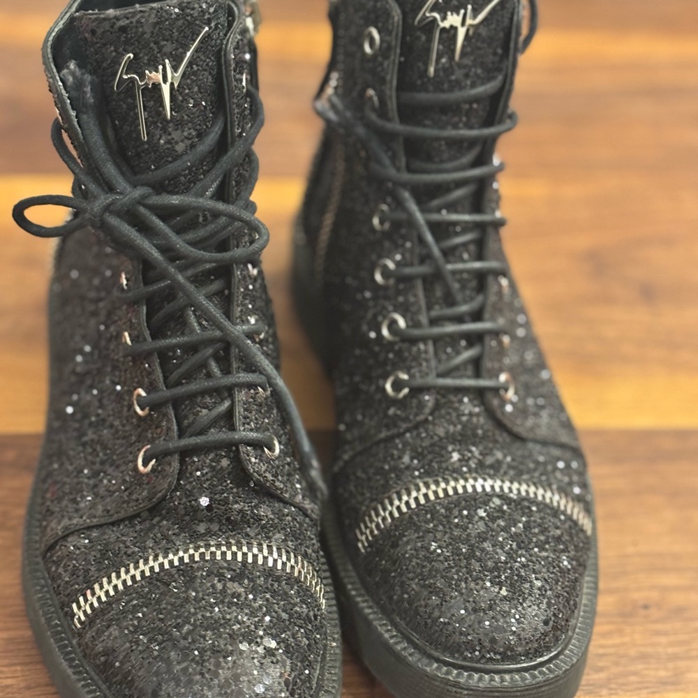 Giuseppe Zanotti Black Glitter Combat Boots